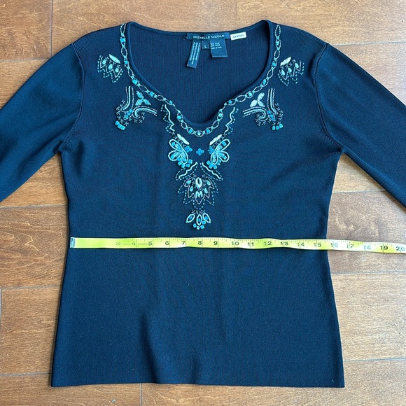 Size Large Black Boho Western Sweater Turquoise Beads and Bell Sleeves - Picture 13 of 16